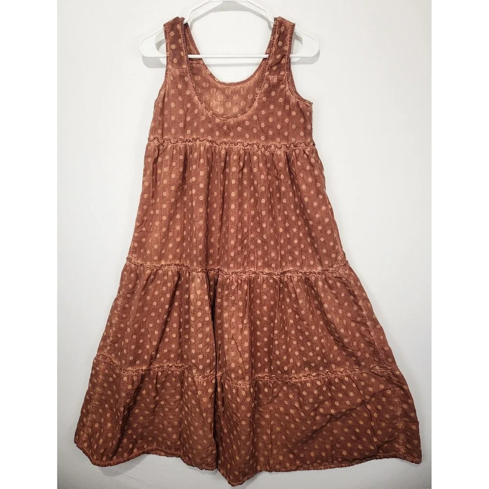 Cleo + Wolf Women's Floral Textured Country Style Midi Dress Brown Size S - Picture 7 of 7